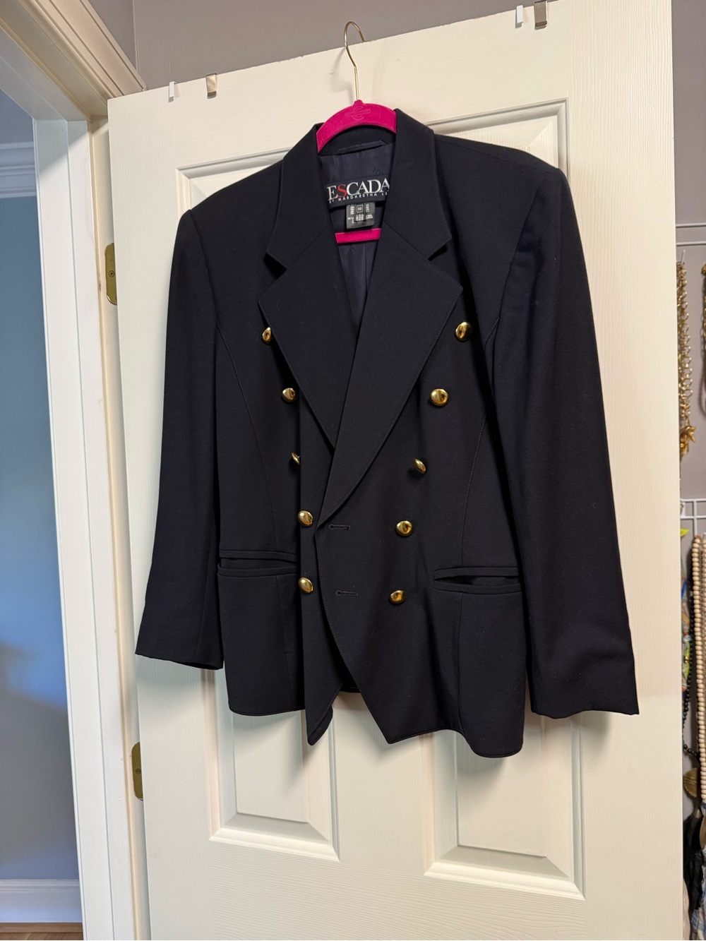 Escada Black Double-Breasted Blazer with Gold Buttons
